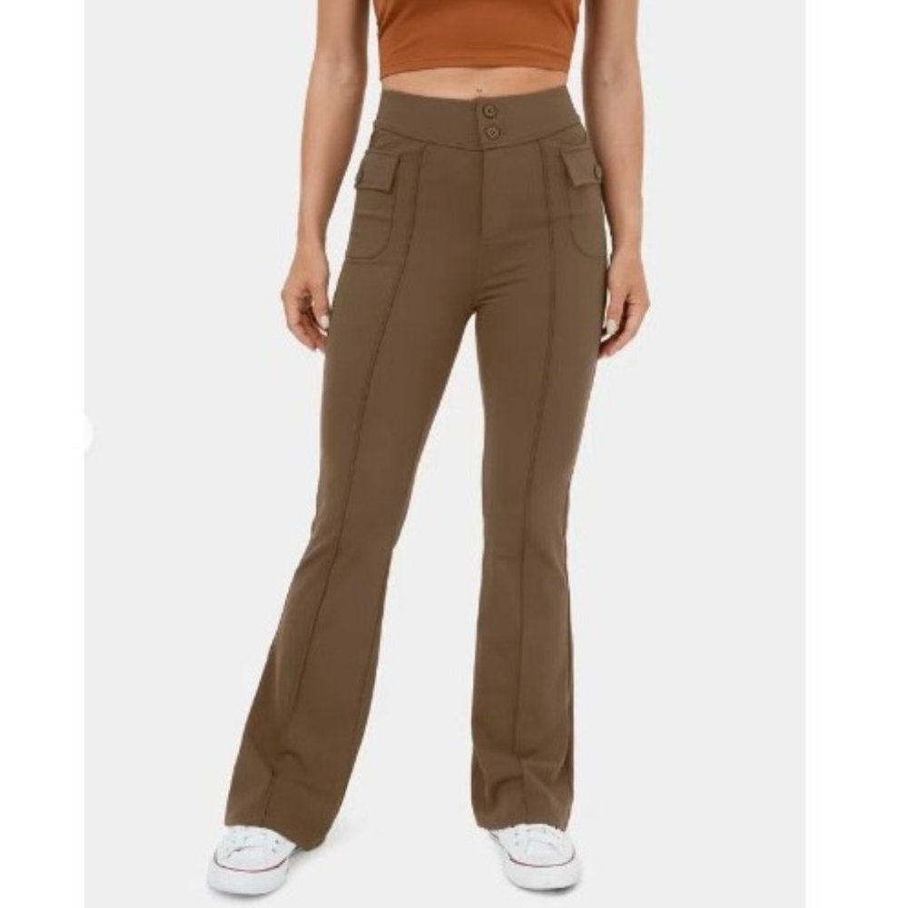 NWT Halara High Waist  Flap Pocket Flare Casual Cargo Pants Sepia XLarge TALL.